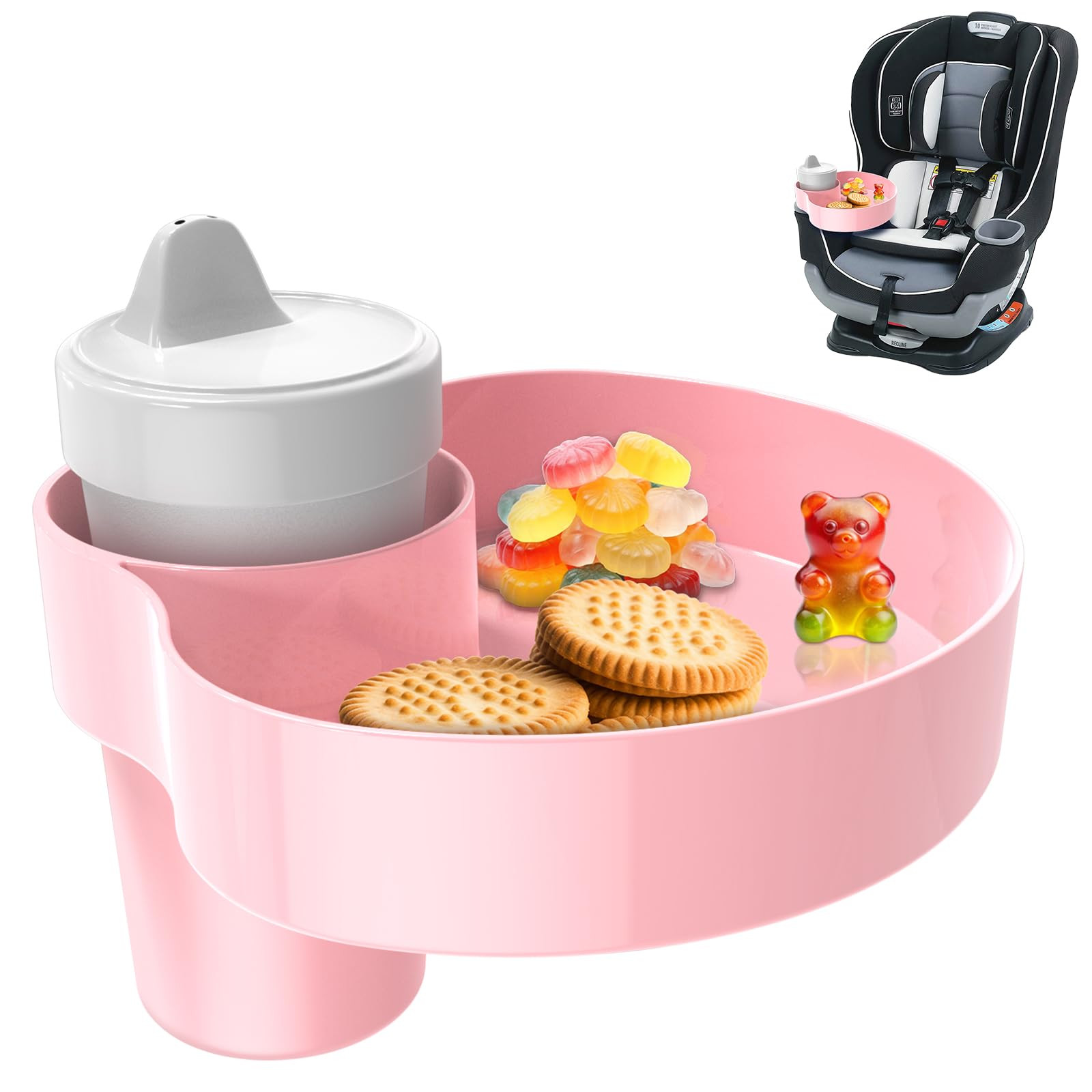 Car Seat Snack Tray: Travel Tray for Kids Carseat Cup Holder with Food Trays, Stroller Snacks Pla... | Amazon (US)