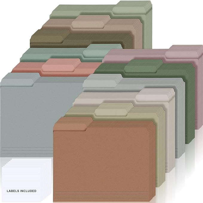Colored File Folders Letter Size File Folders with Labels 9.5 x 11.5 Inch Paper 1/3 Cut Tab File ... | Amazon (US)