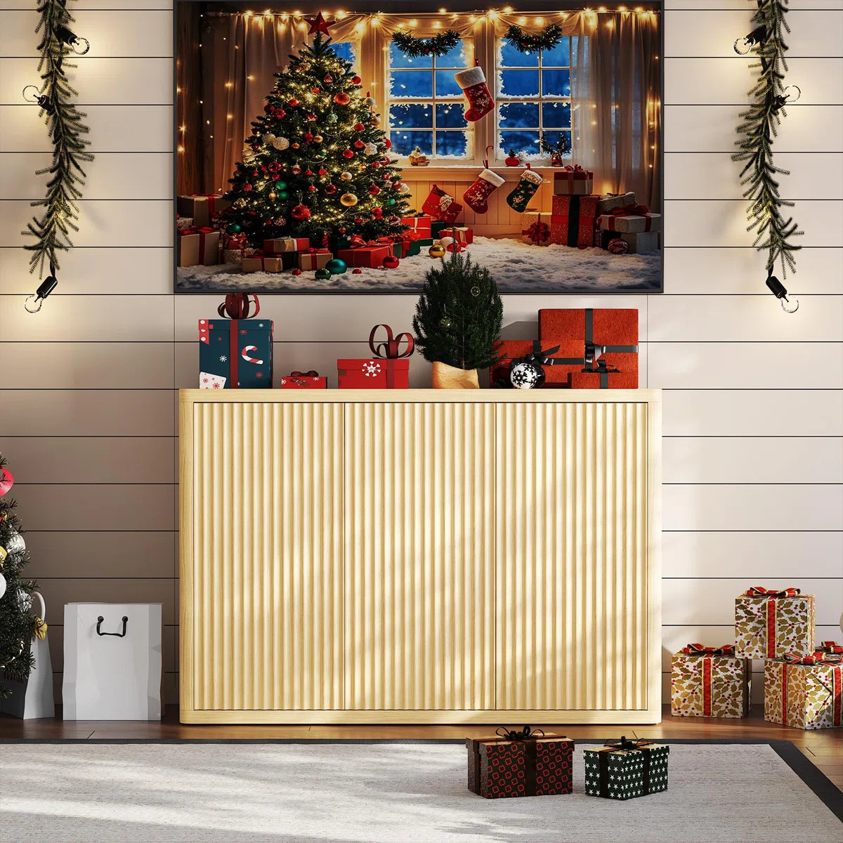 46.7" Wide Fluted Sideboard Buffet Cabinet w/ Storage, Modern Credenza w/ Adjustable Shelves & 3 ... | Wayfair North America