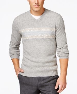 Club Room Big and Tall Fair Isle Cashmere V-Neck Sweater, Only at Macy's | Macys (US)