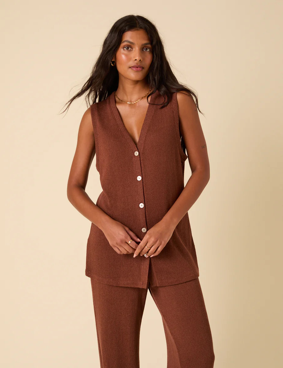 Brown Textured Longline Waistcoat | Nobody's Child