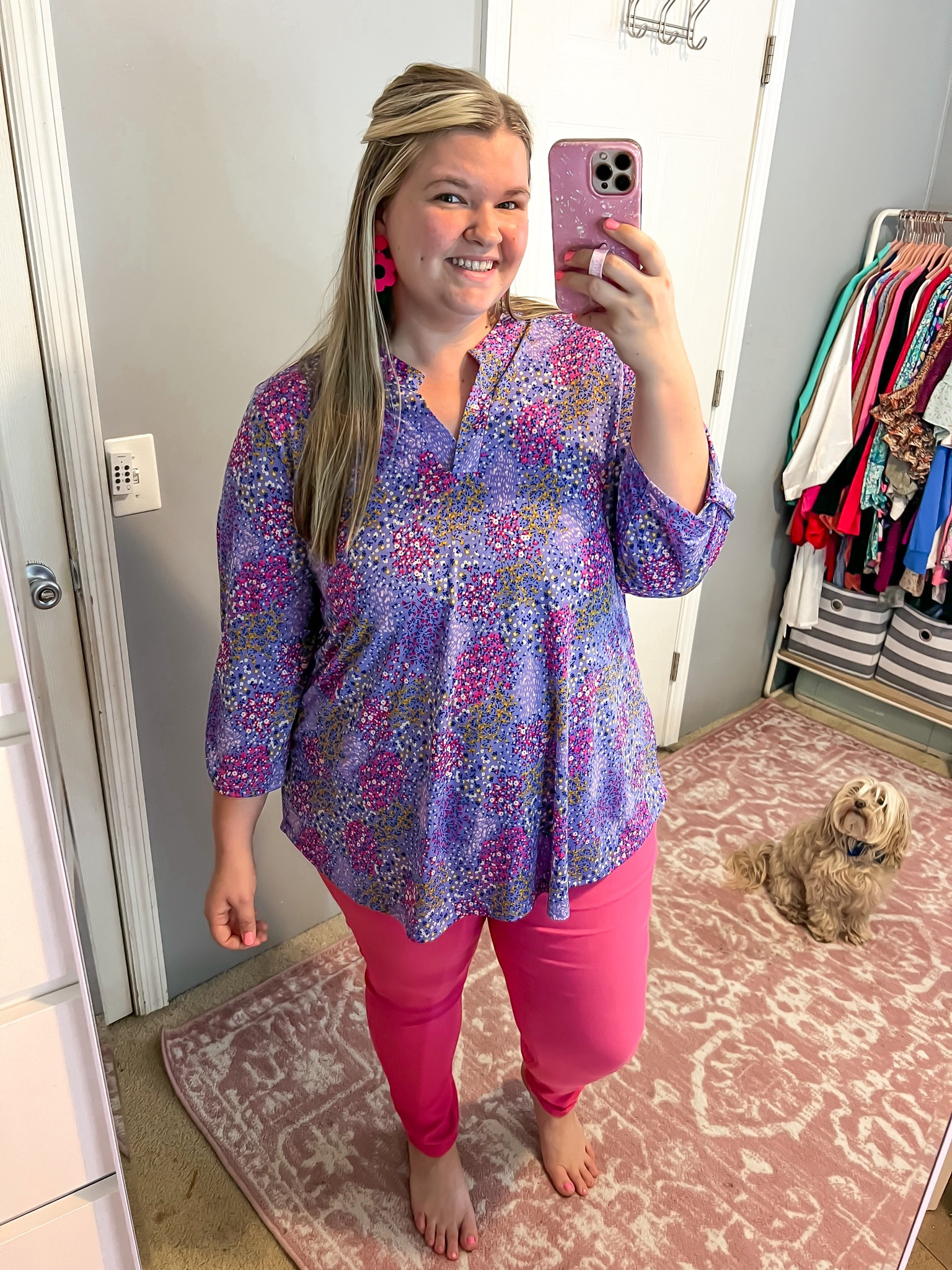 My favorite fabric!! This shirt and pants combo is super comfortable and affordable!! Wearing 2x in top and pants run relaxed. Pants are color dragonfruit ymi #dearscarlet #lizzytop #wrinklefree 

#LTKworkwear #LTKfindsunder50 #LTKplussize