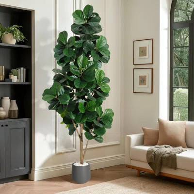 Artificial Fiddle Leaf Tree, Faux Plant Fake Ficus Lyrata Trees With Planter, Artificial Fig Trees Floor Plants For House Office Living | Wayfair North America