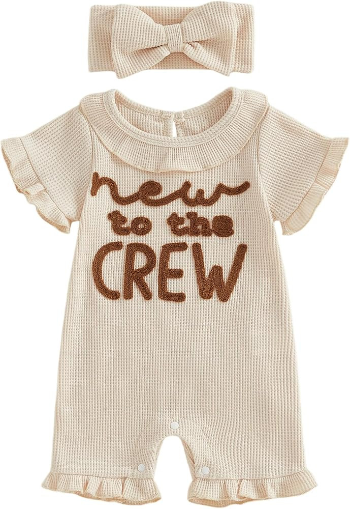 allshope Newborn Baby Girl Summer Outfit Romper Little Sister Lil Sis Embroidery Ruffle Collar Ju... | Amazon (US)