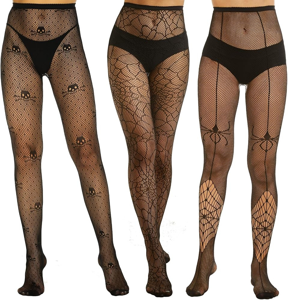 Yilanmy Fishnet Stockings for Women, Black Suspender Pantyhose Sexy Fishnets Halloween Tights 3 P... | Amazon (US)