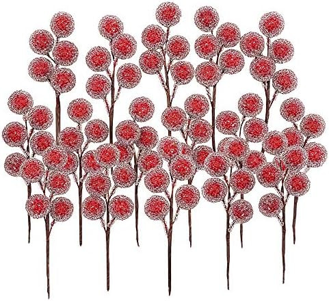 Artificial Red Holly Leaves Berry Picks Stems Fake Winter Christmas Berries Decor for DIY Garland an | Amazon (US)