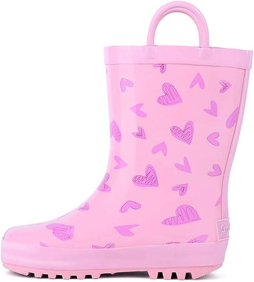 Kids Rain Boots, Waterproof Rubber Rainboots with Easy-On Handles, Boys & Girls | Amazon (US)