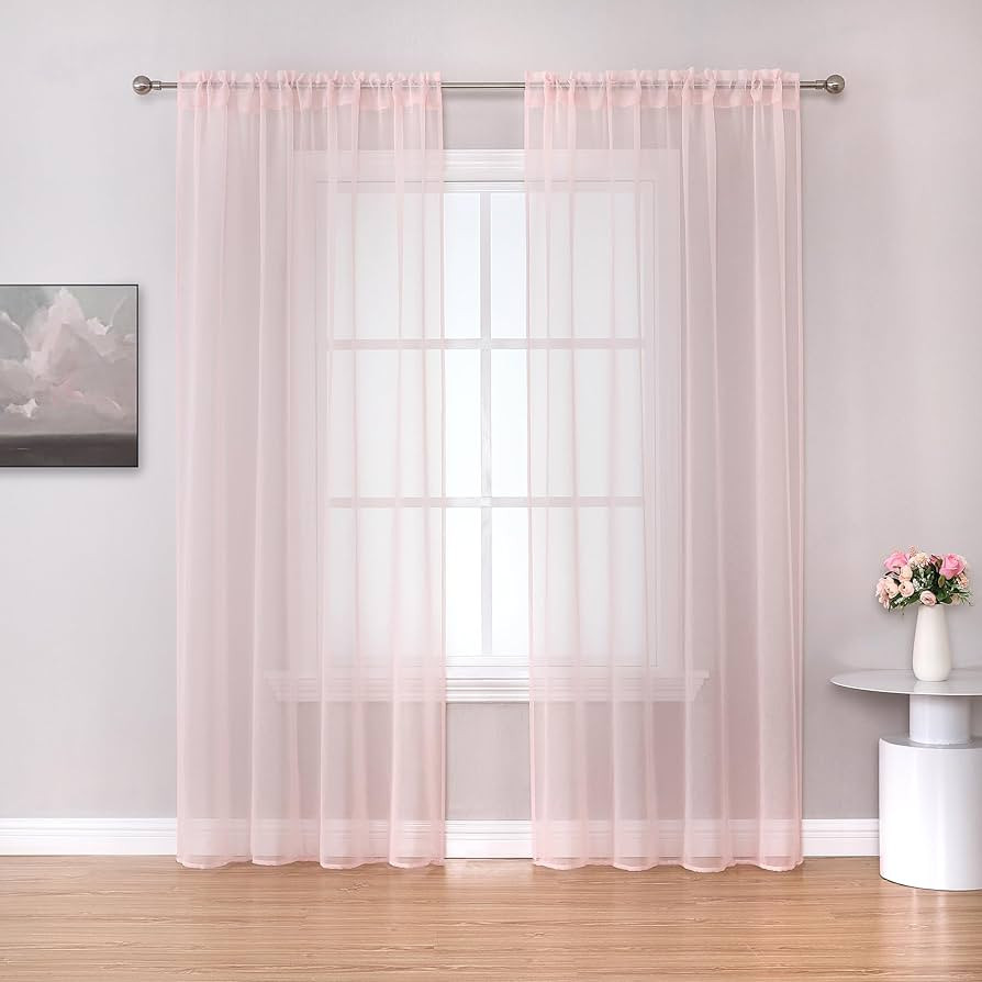 WLANSMO Light Pink Sheer Curtains 54 x 84 Inches Long Set of 2 Panels Rod Pocket Linen Look Semi ... | Amazon (US)