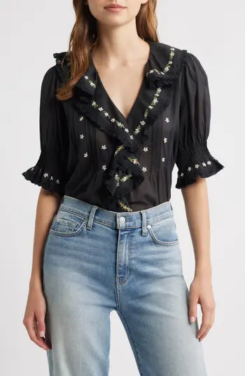 Hettie Embroidered Ruffle Organic Cotton Top | Nordstrom