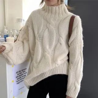 Cable Knit Turtleneck Sweater | YesStyle Global