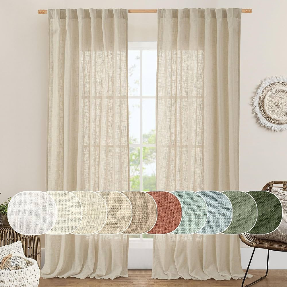 LAMIT Light Filtering Linen Curtains 84 inches Long for Bedroom, Faux Linen Textured Semi Sheer B... | Amazon (US)
