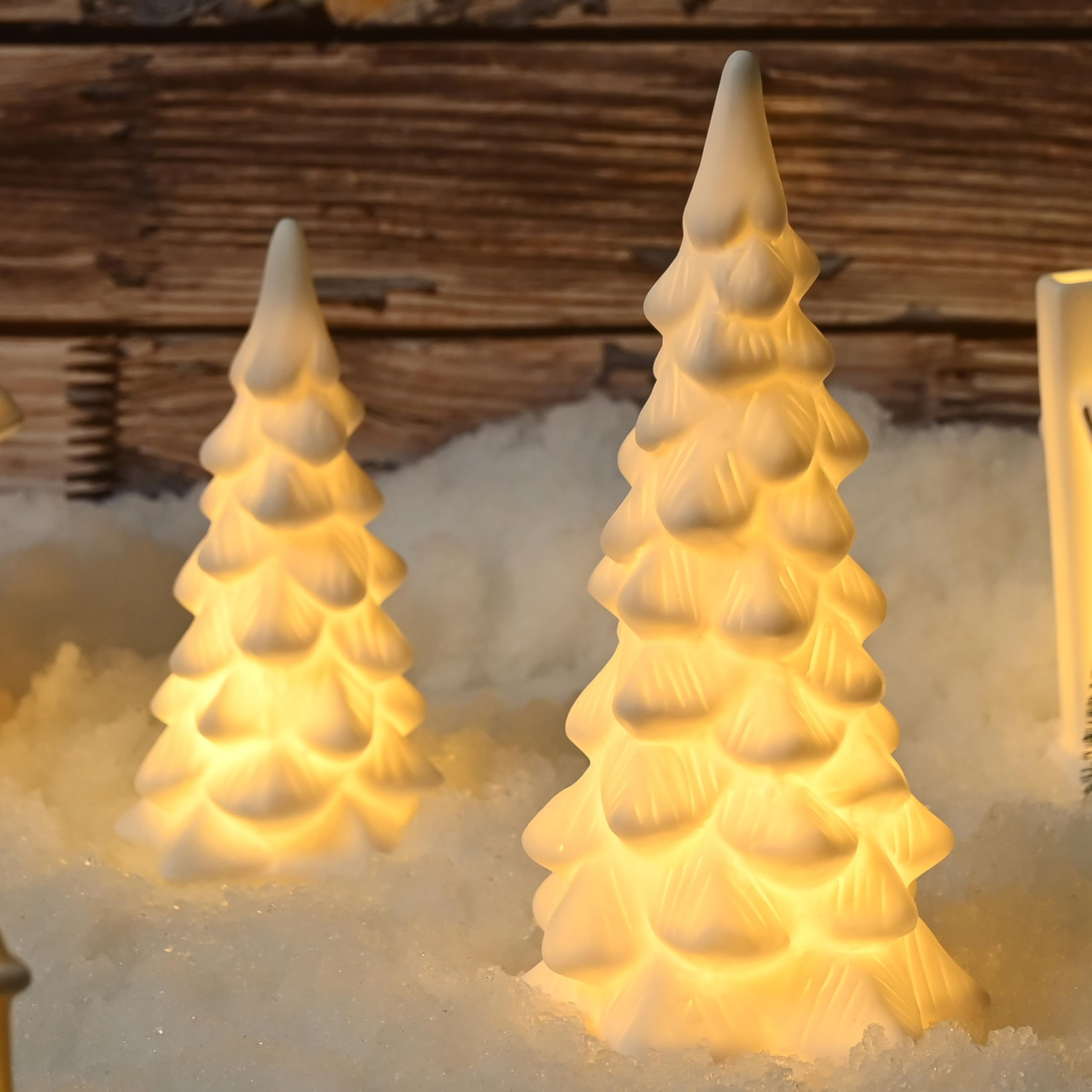 White Ceramic Christmas Trees, 2Pcs Light Up Porcelain Christmas Tree, Matte White Small Xmas Tre... | Amazon (US)