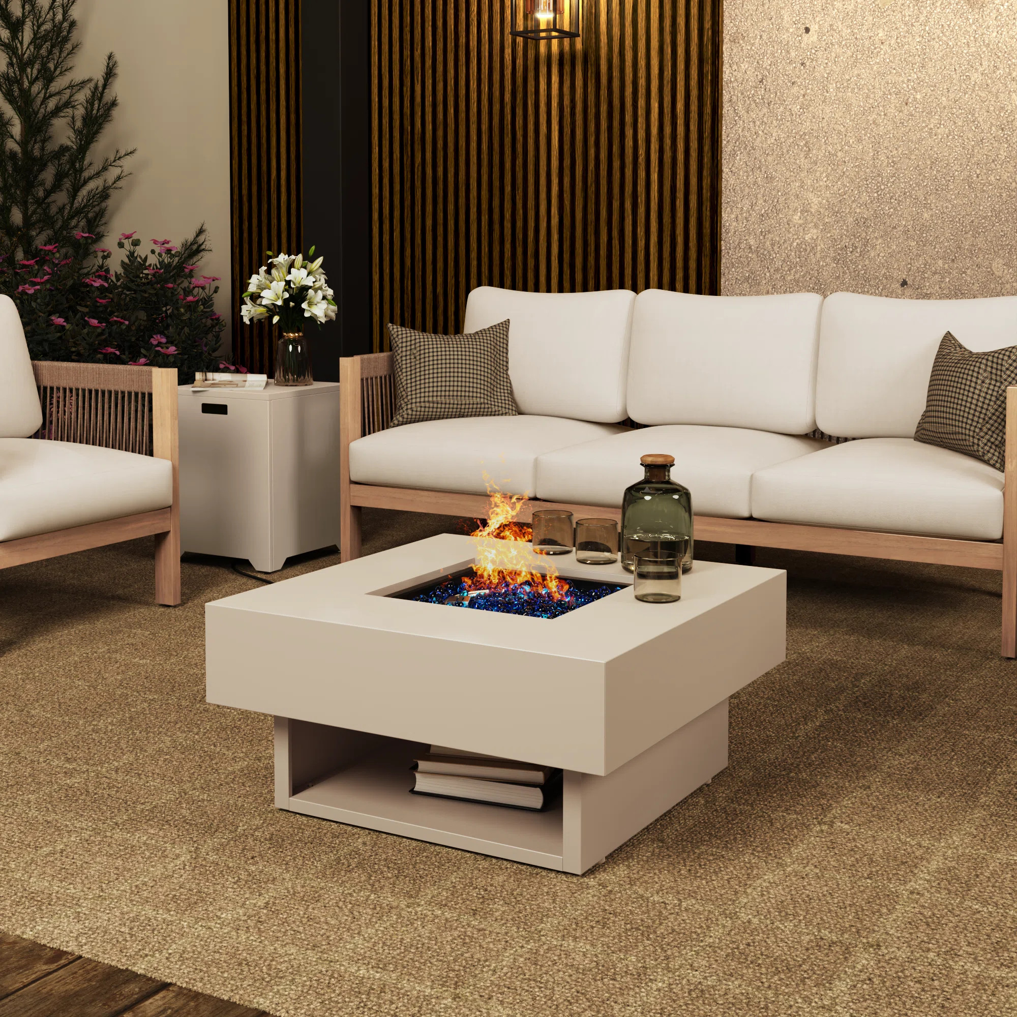 Outdoor Square Steel Fire Pit Table With Hidden Fuel Tank | Wayfair North America