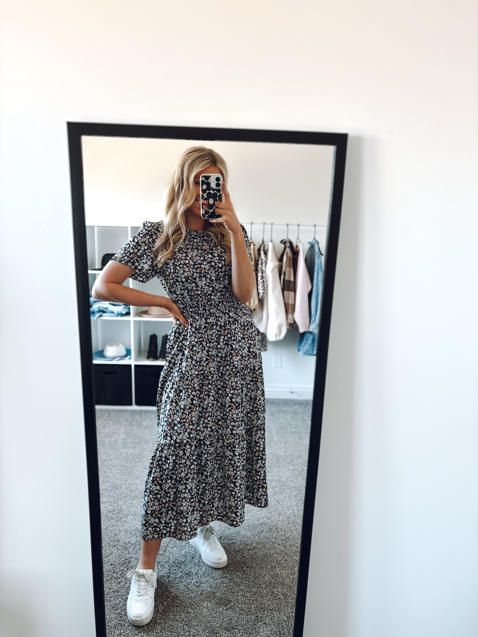 teacher outfit idea! dress is so flattering & easy! Wearing my usual size M!
Sneakers are Nike Air Force 1 look alikes and only $20!! I prefer my true size in wide fit or size up half in regular width 

| women’s style | teacher outfit | dress | comfy sneakers 

#LTKWorkwear #LTKSeasonal #LTKFindsUnder100