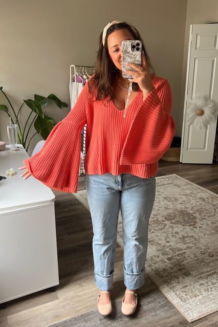 basic spring ootd 🍊 sweater is old from free people but and I can’t find similar but I saw some on resale just search “free people coral bell sleeve sweater” 

#LTKSeasonal