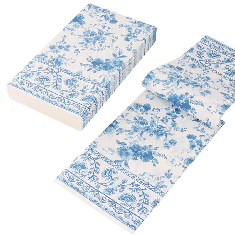 20-Count Blue Floral Guest Napkins | At Home