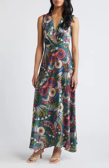 Feather Floral Satin Maxi Dress | Nordstrom