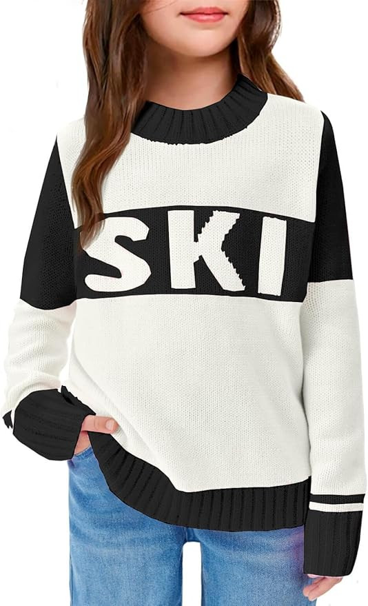 Yousify Girl's Ski Sweater Color Block Striped Long Sleeve Spring Fall Winter Knitted Pullover Ju... | Amazon (US)