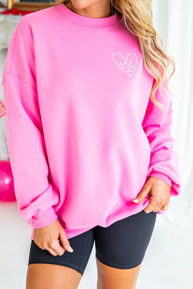 Love Is In The Air Pink Oversized Embroidered Graphic Sweatshirt | Pink Lily