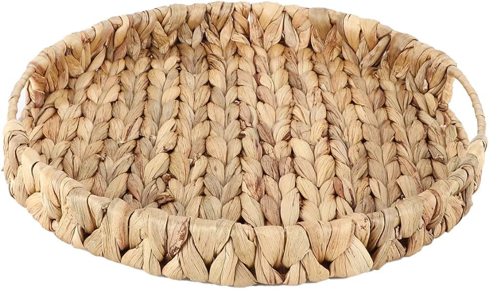 YRMT Water Hyacinth Serving Tray Round Woven Tray with Handles Boho Decorative Tray for Breakfast... | Amazon (US)