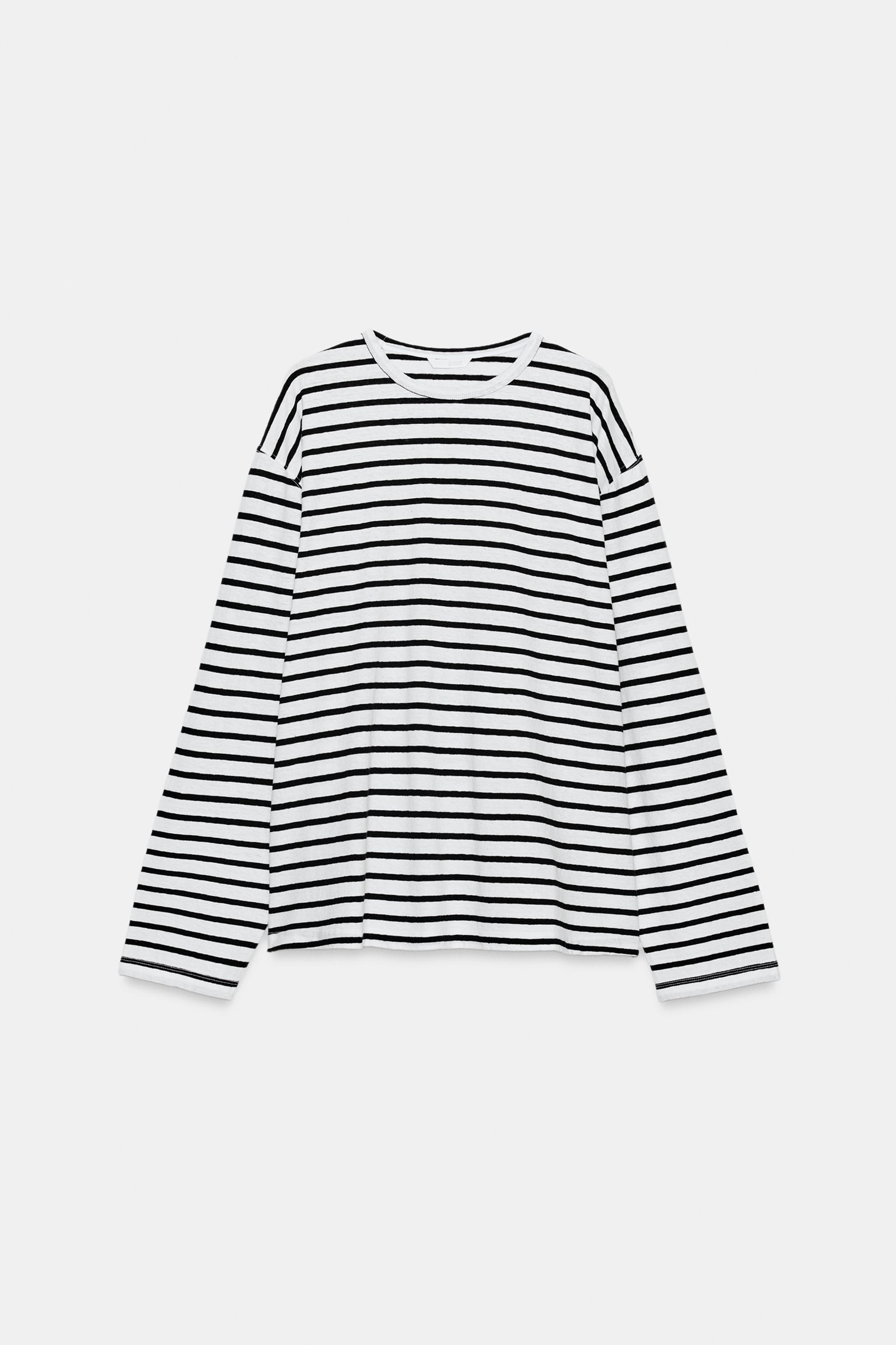STRIPED COTTON AND LINEN T-SHIRT | Zara US