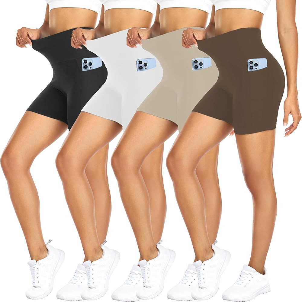 FULLSOFT 4 Pack Biker Shorts for Women with Pockets – 5" High Waisted Tummy Control Workout Yog... | Amazon (US)