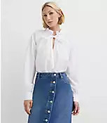 Poplin Ruffle Neck Bow Blouse | LOFT