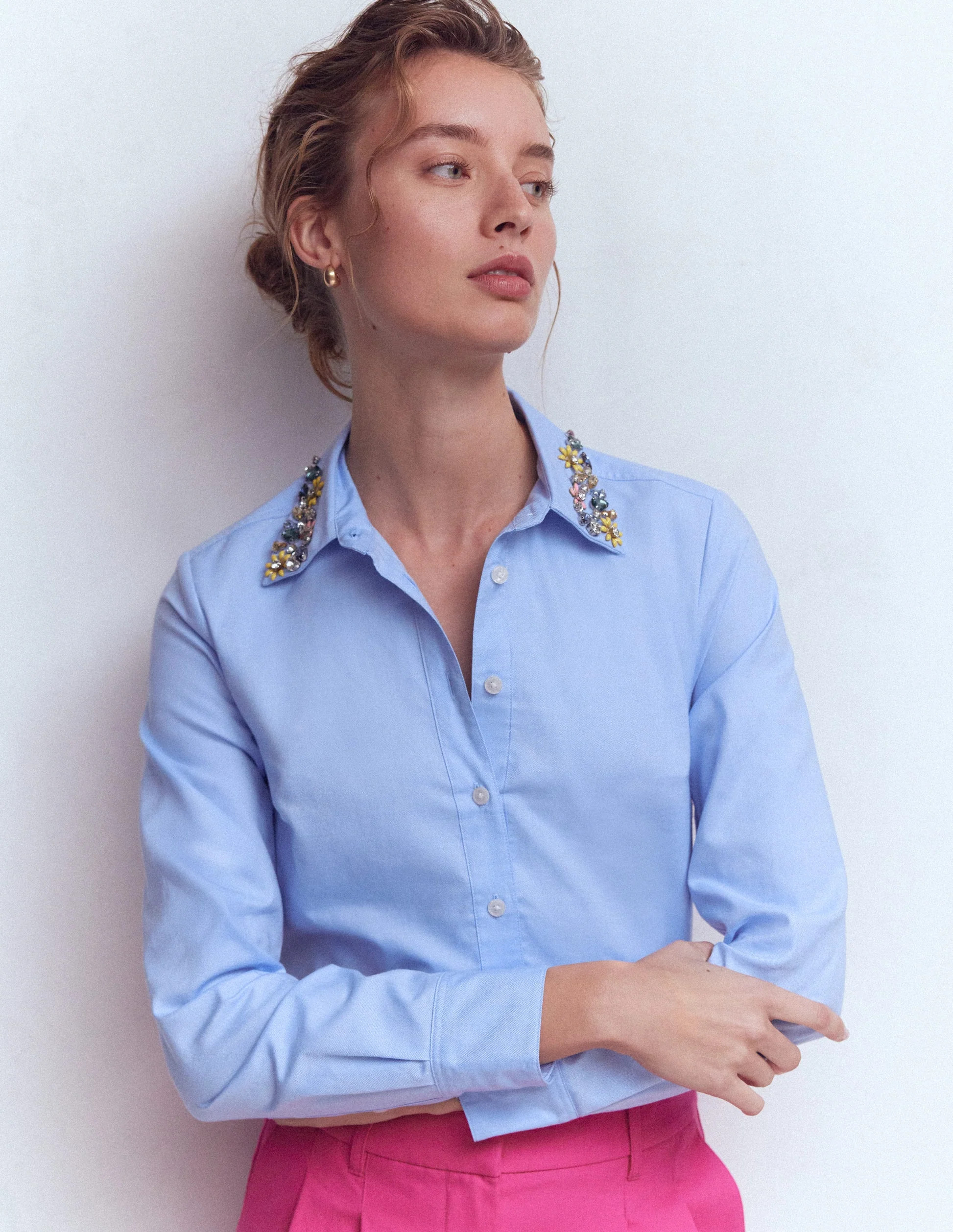 Sienna Trim Detail Shirt-blue Oxford, Jewel Collar | Boden (US)