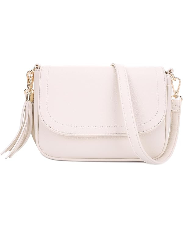 EVVE Small Crossbody Bags for Women Trendy Flap Saddle Purses with Tassel Vegan leather Shoulder ... | Amazon (US)