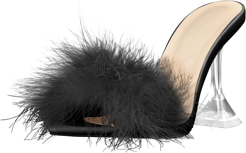 LISHAN Women's Fuzzy Slippers High Heels Sandals | Amazon (US)