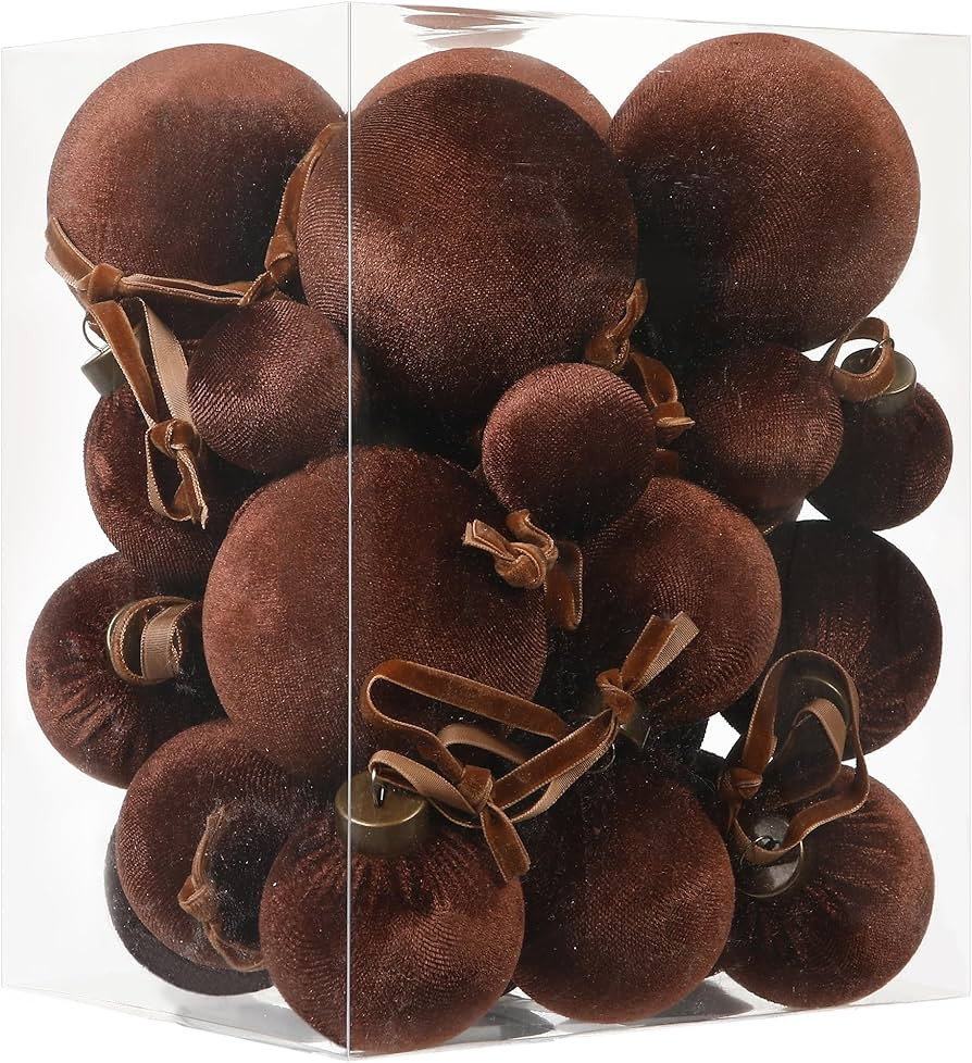 Sea Team 32-Pack Flocked Velvet Cloth Christmas Tree Ball Ornaments Set, Hanging Velour Baubles, ... | Amazon (US)