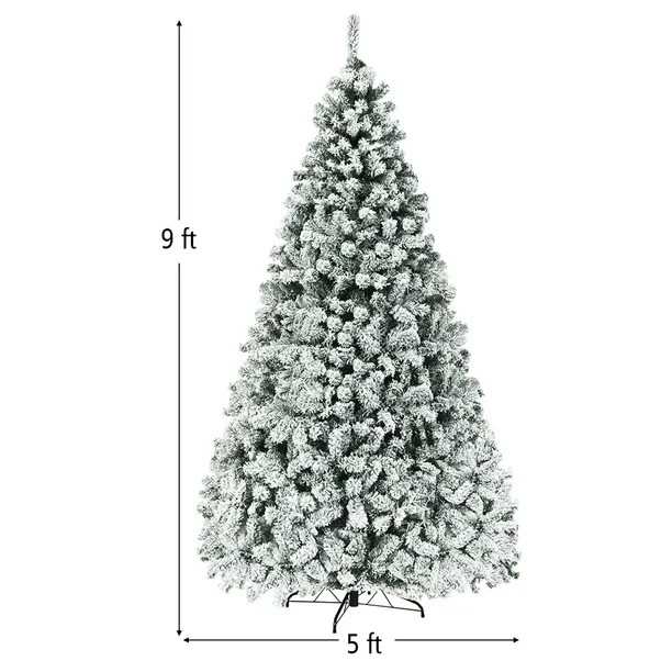 Gymax 9 FT Pre-Lit Christmas Tree Snow Flocked Hinged Pine Tree w/ Metal Stand | Walmart (US)