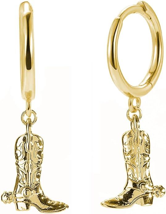 Western Cowgirl Earrings Cowboy Boot Earrings Gold Plated Boot Dangle Earrings Texas Boots Spur D... | Amazon (US)