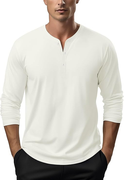 Mens Henley Shirts Long Sleeve Casual 3 Button T-Shirts Cotton Blended Tee | Amazon (US)