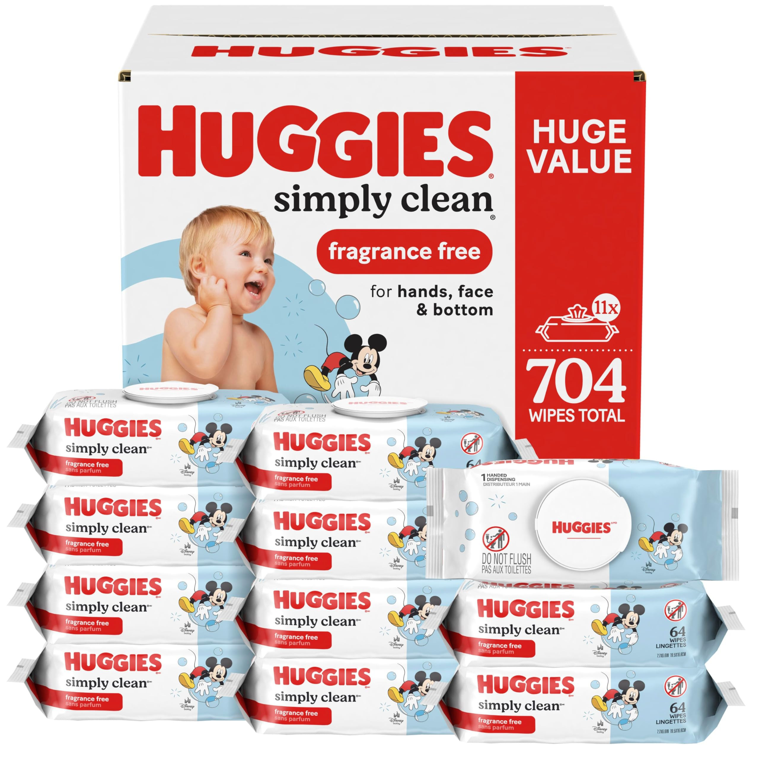 Huggies Simply Clean Unscented Baby Diaper Wipes, 11 Flip-Top Packs (704 Wipes Total), Packaging ... | Amazon (US)