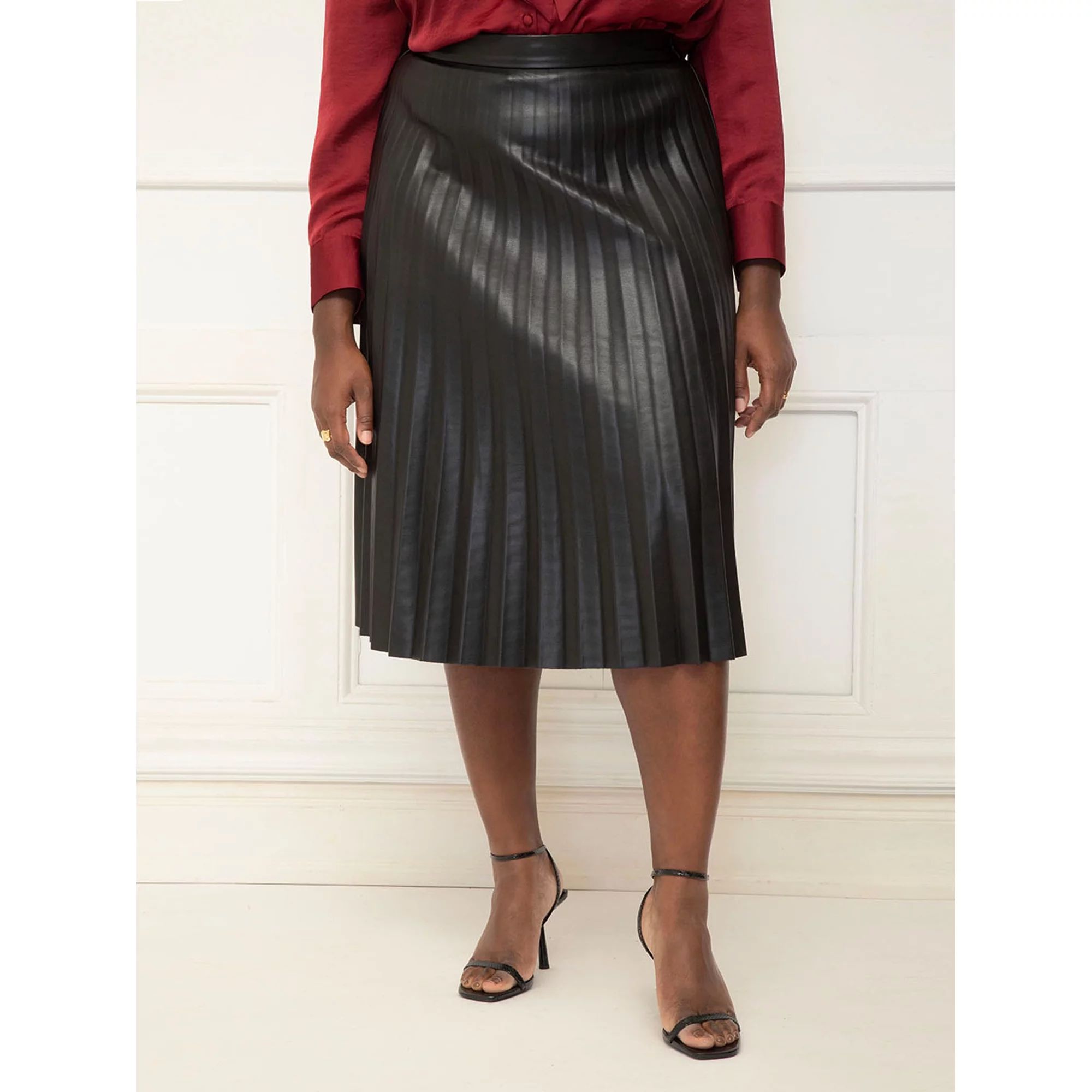 ELOQUII Elements Women's Plus Pleated Faux Leather Skirt | Walmart (US)