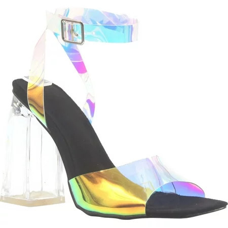 Static Footwear Womens Clear Chunky Block High Clear Heels for Women Transparent Strappy Open Toe Shoes Heels Black 6.5 | Walmart (US)