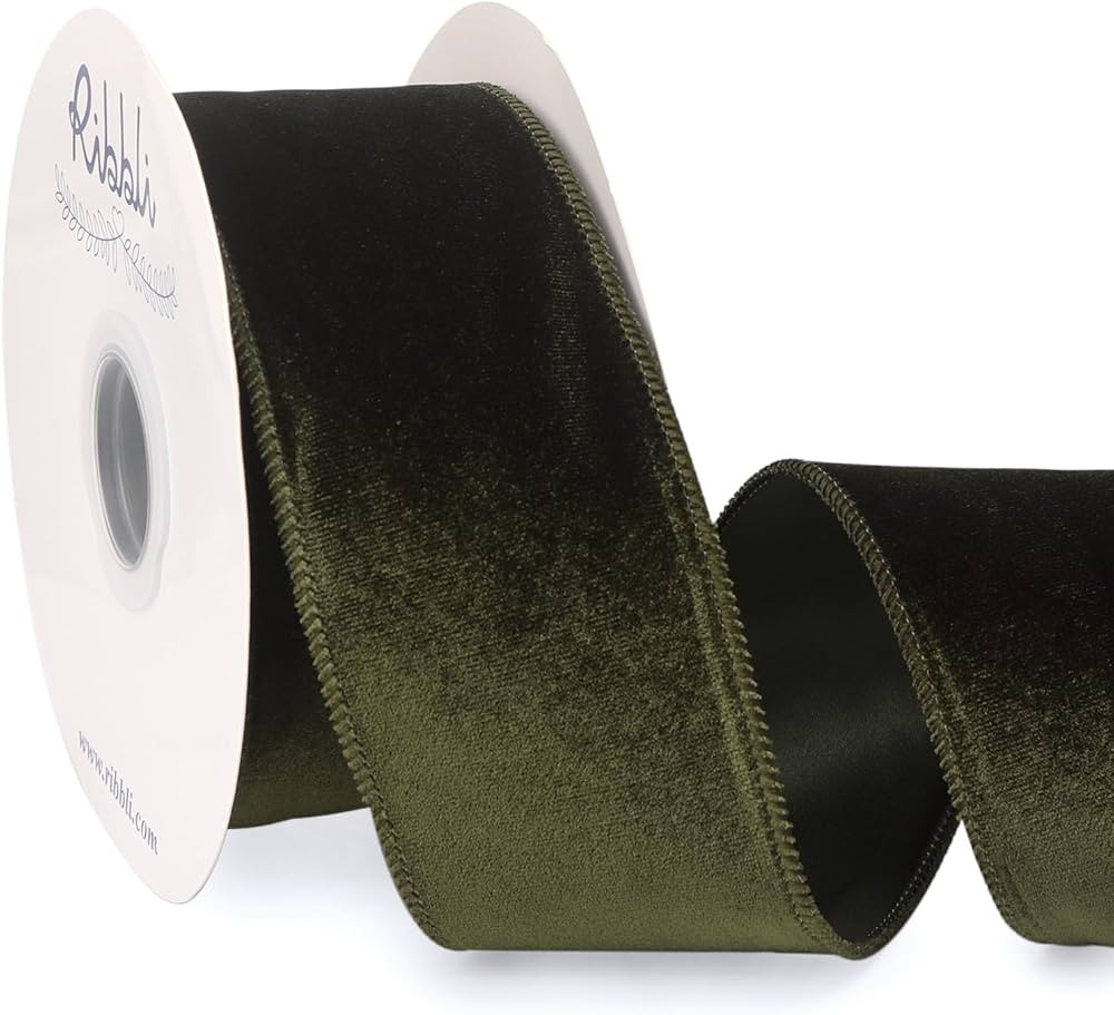 Ribbli Moss Green Velvet Wired Ribbon 2.5 Inch Velvet with Satin Christmas Ribbon for Gift Wrappi... | Amazon (US)