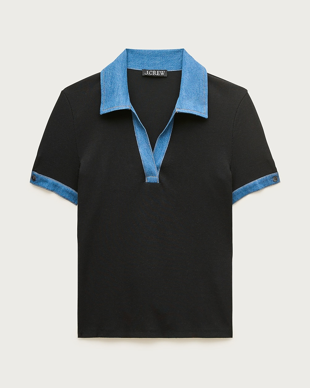 Perfect rib johnny-collar top with denim trim | J. Crew US