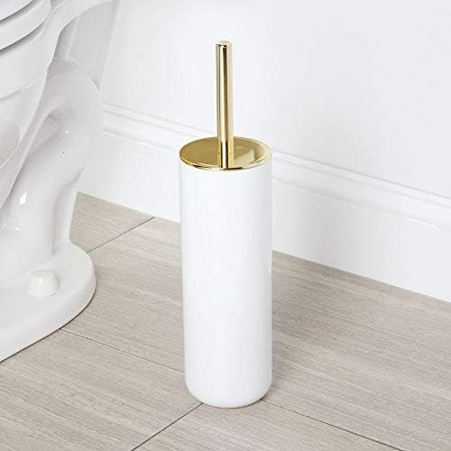 mDesign Compact Freestanding Plastic Toilet Bowl Brush and Holder for Bathroom Storage - Plastic and | Amazon (US)