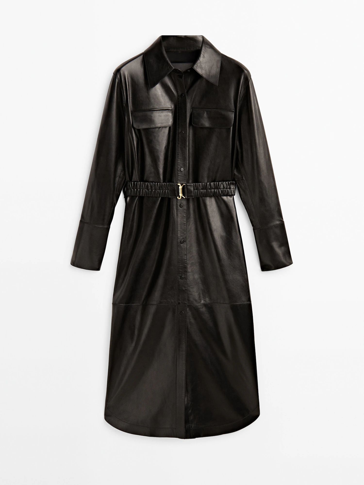 Nappa leather dress with elastic belt | Massimo Dutti (US)