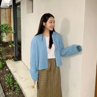 Collared Rib-Knit Cardigan | YesStyle Global