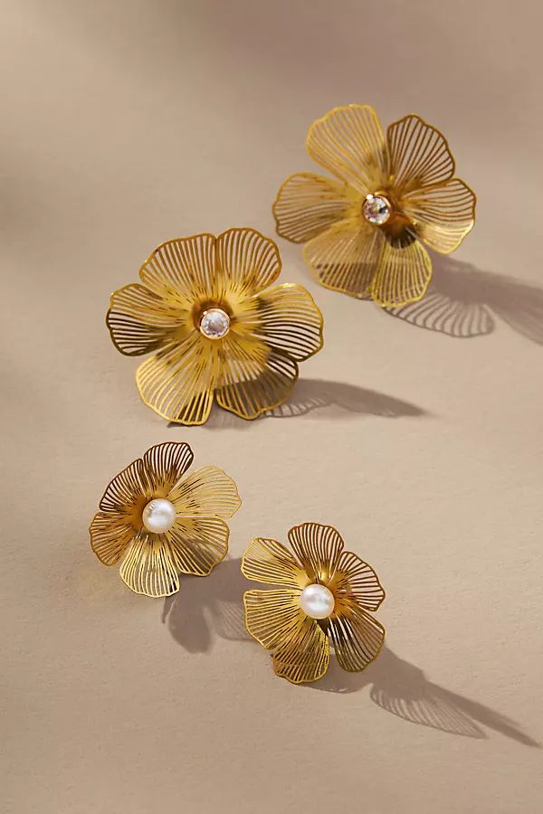 Gold Flower Post Earrings, Set of 2 | Anthropologie (US)