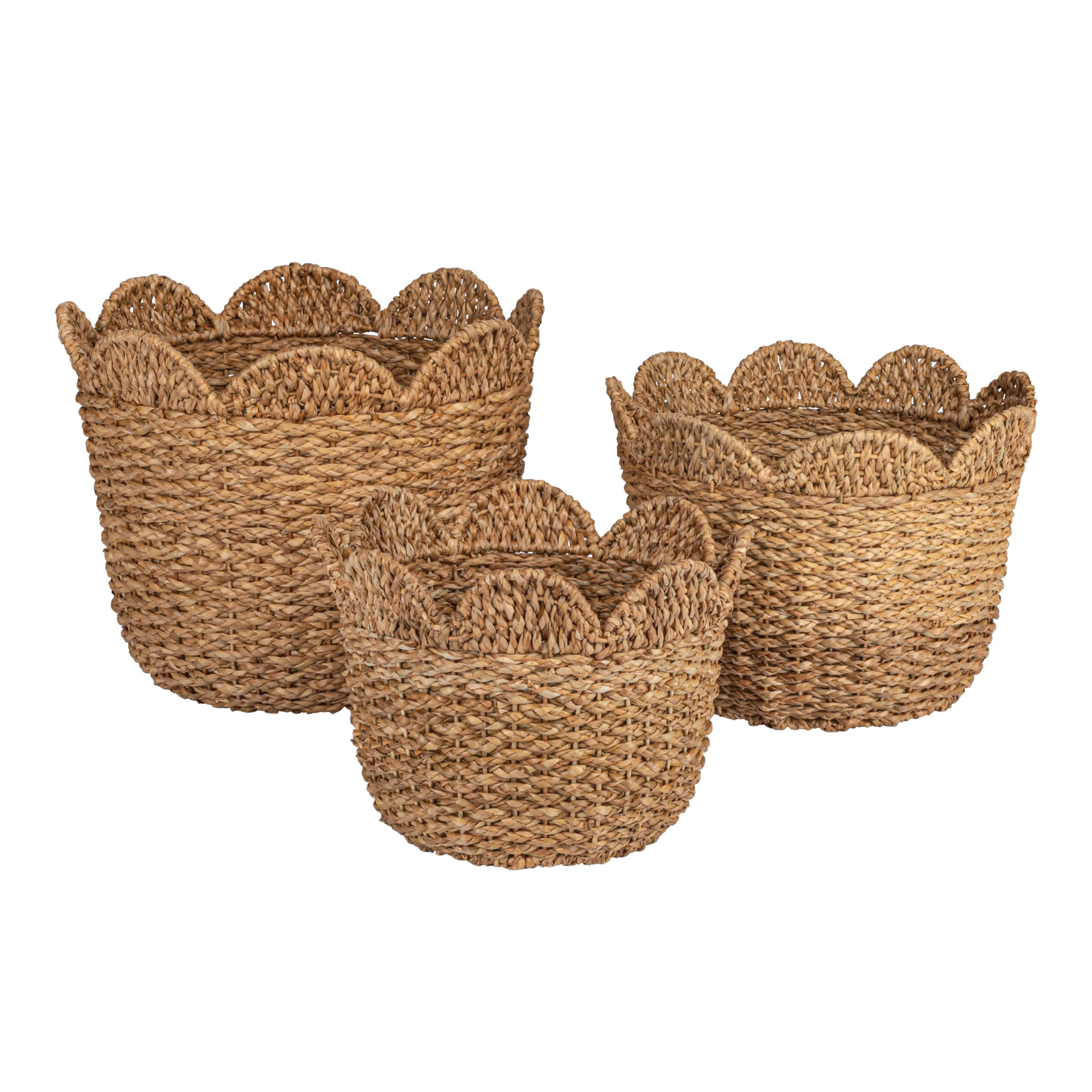Creative Co-Op Braided Bankuan and Rattan Baskets with Scalloped Edge, Natural, Set of 3 | Amazon (US)