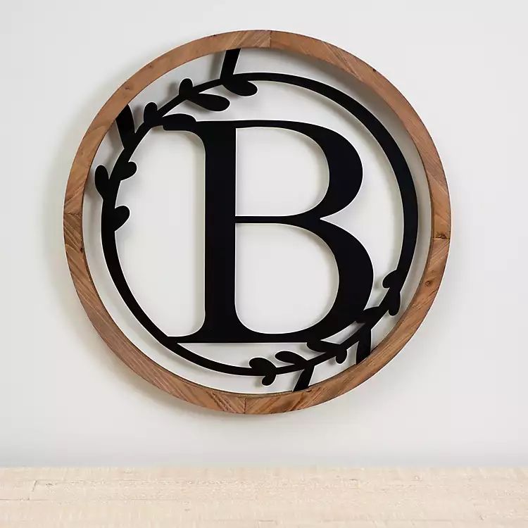 Wood and Metal Laurel Monogram B Plaque | Kirkland's Home