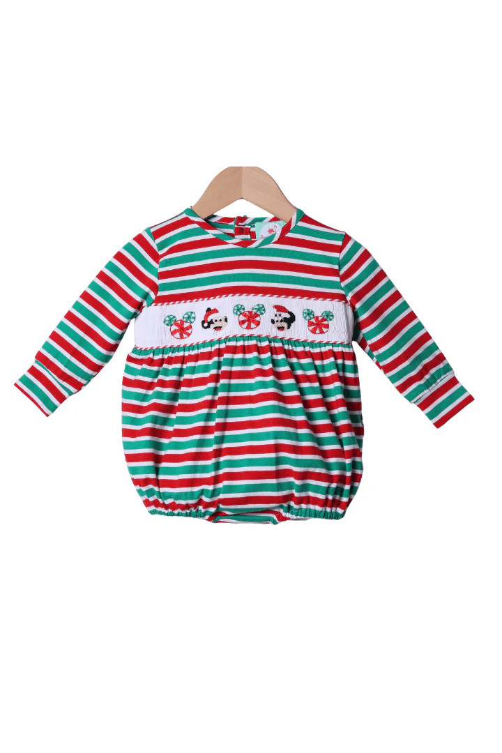 Smocked Santa Mouse Red/Green Stripe Bubble | The Smocked Flamingo