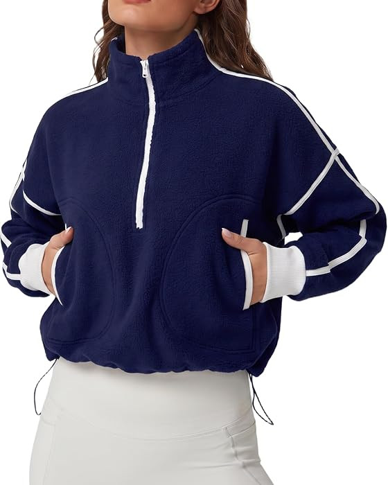 QINSEN Women's Half Zip Fleece Short Pullover Sweatshirt Winter Long Sleeve Cozy Sherpa Sweater T... | Amazon (US)