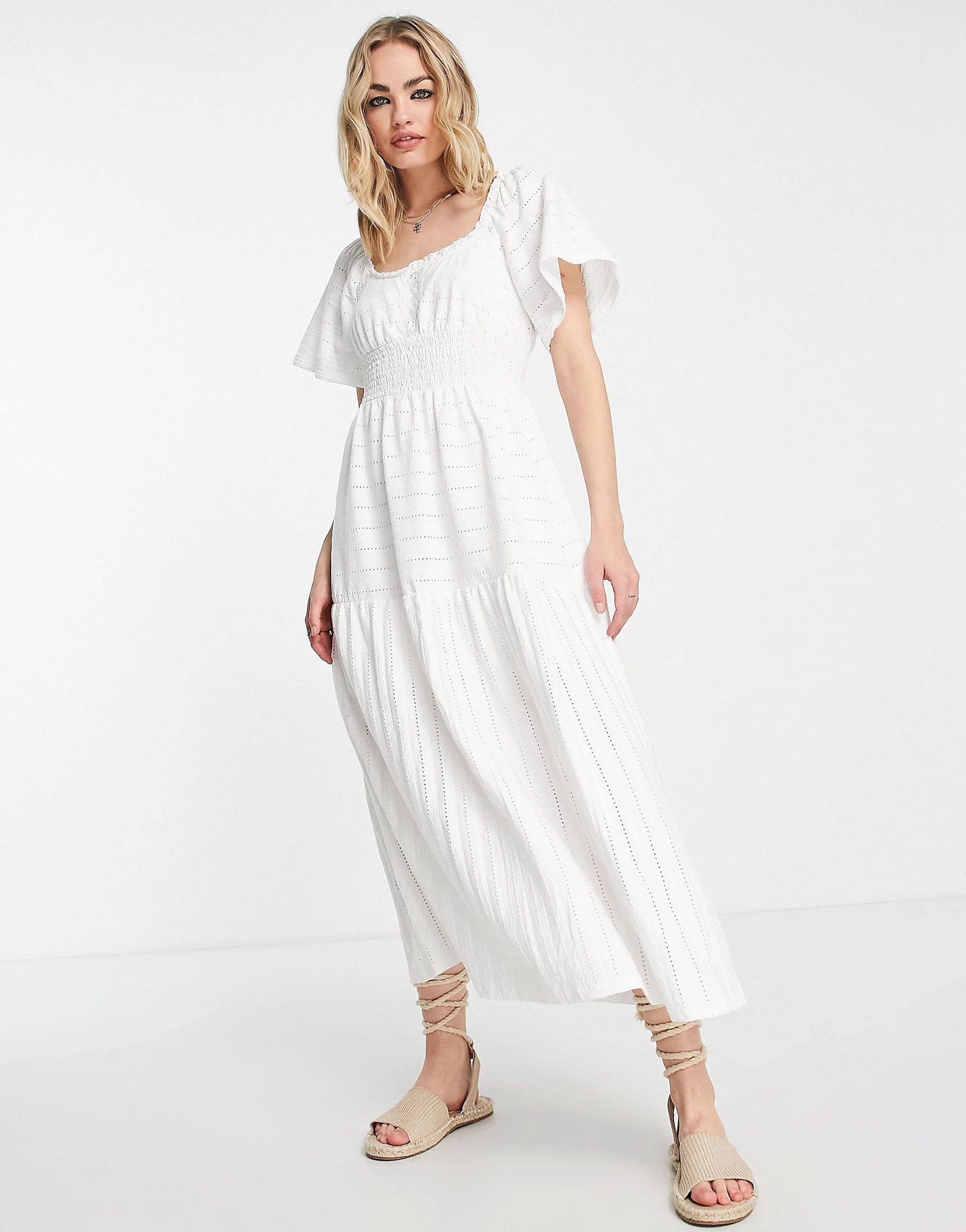 River Island broderie lace midi dress in white | ASOS (Global)