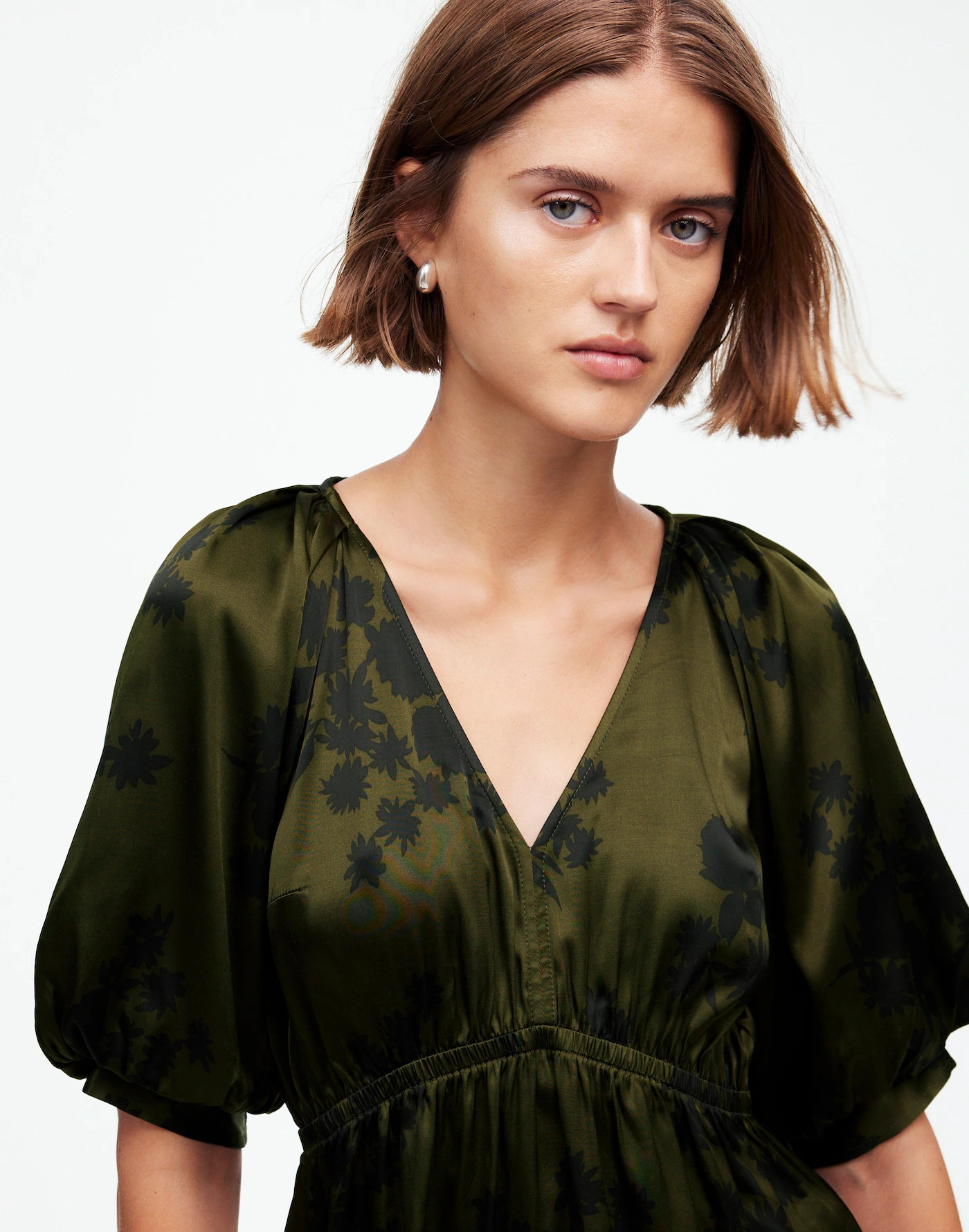 Shirred Puff-Sleeve Top in Satin | Madewell