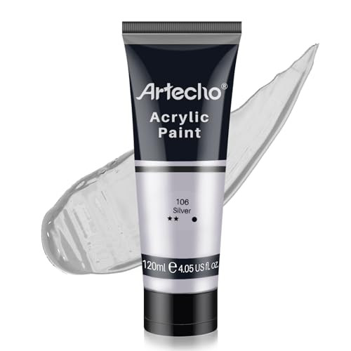 Artecho Silver Acrylic Paint, Silver Paint (120ml / 4.05oz) Tubes, Art Craft Paints for Canvas, Rock, Stone, Wood, Fabric, Art Supplies | Amazon (US)